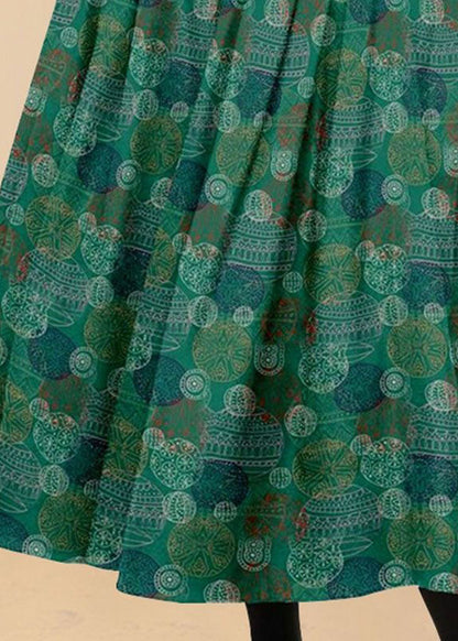 Bohemian Green Wrinkled Pockets Print Patchwork Silk Skirts Summer LY4590 - fabuloryshop