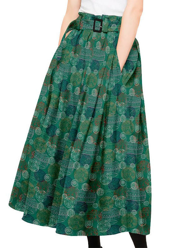 Bohemian Green Wrinkled Pockets Print Patchwork Silk Skirts Summer LY4590 - fabuloryshop