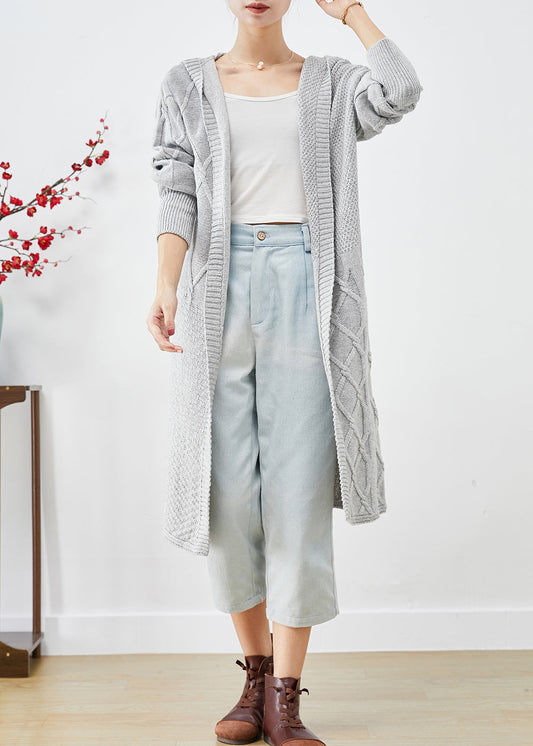 Bohemian Grey Hooded Oversized Knit Long Cardigans Fall Ada Fashion