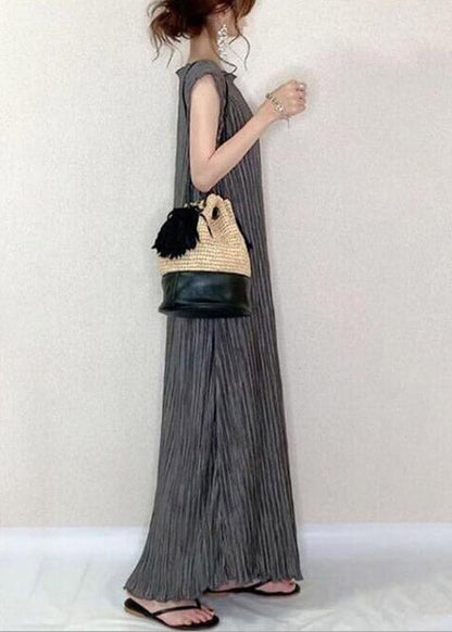 Bohemian Grey O-Neck Long Pleated Dress Summer LY2056 - fabuloryshop