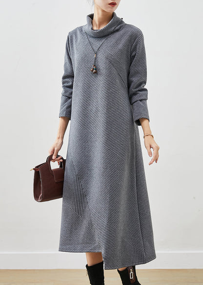 Bohemian Grey Turtle Neck Cotton Vacation Dresses Fall Ada Fashion