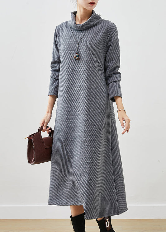 Bohemian Grey Turtle Neck Cotton Vacation Dresses Fall Ada Fashion