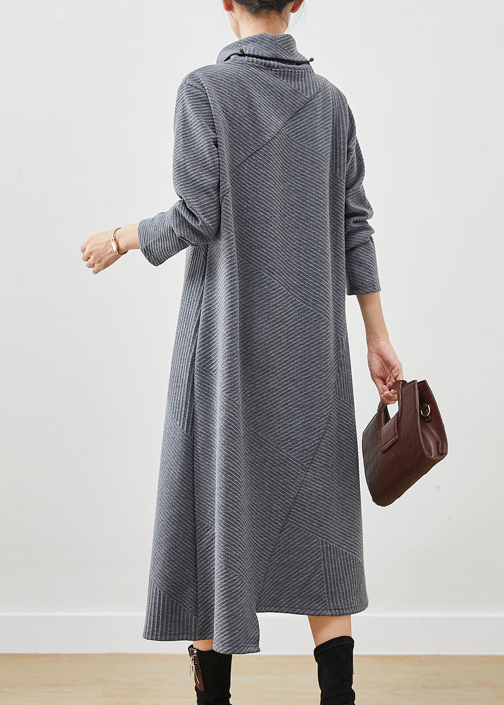 Bohemian Grey Turtle Neck Cotton Vacation Dresses Fall Ada Fashion