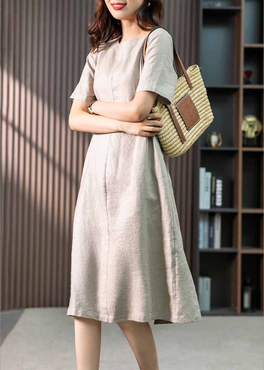 Bohemian Khaki O-Neck Patchwork Wrinkled Linen Long Dresses Summer LY1755 - fabuloryshop