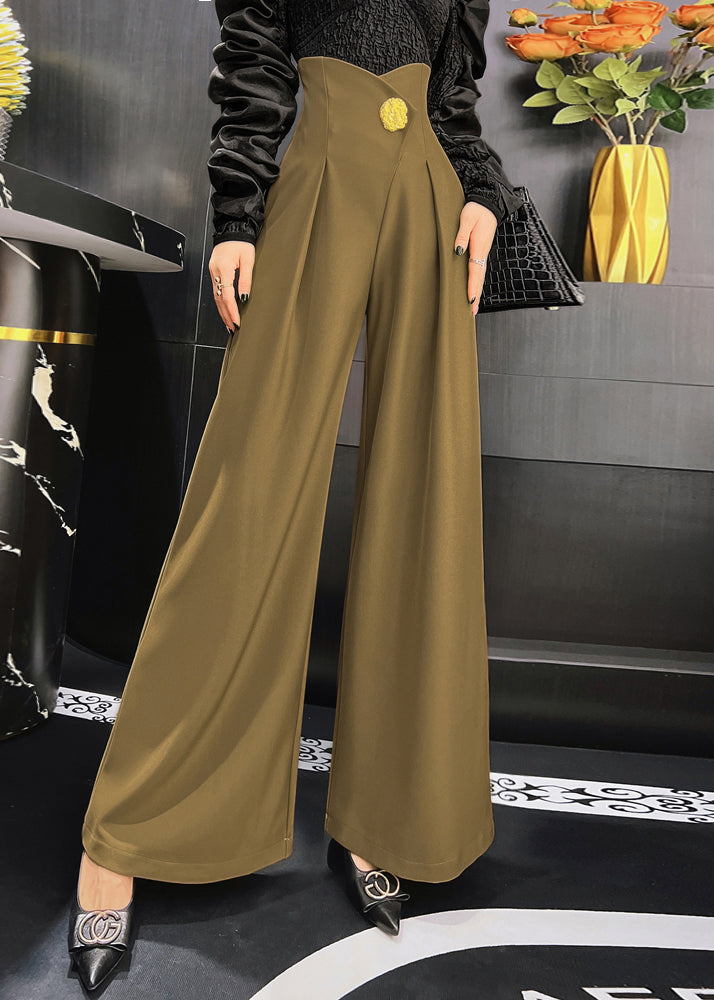 Bohemian Khaki Pockets High Waist Patchwork Spandex Wide Leg Pants Fall Ada Fashion