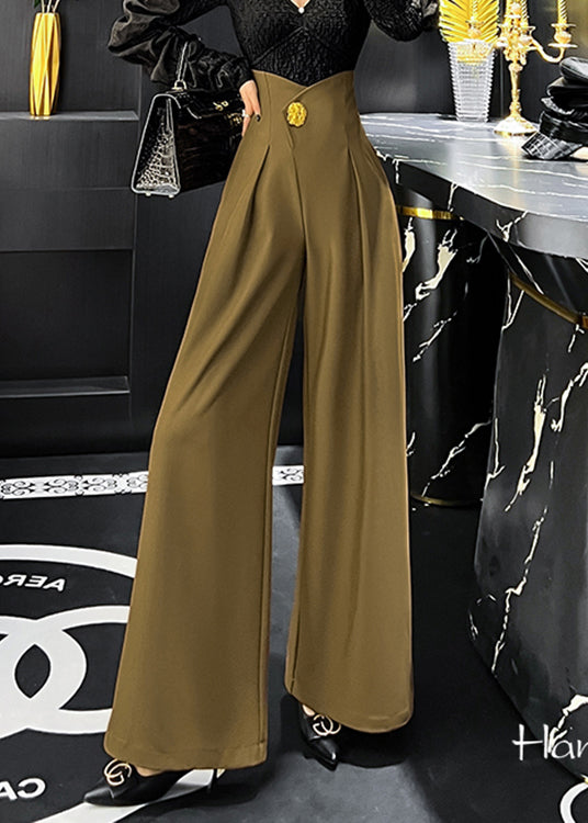 Bohemian Khaki Pockets High Waist Patchwork Spandex Wide Leg Pants Fall Ada Fashion