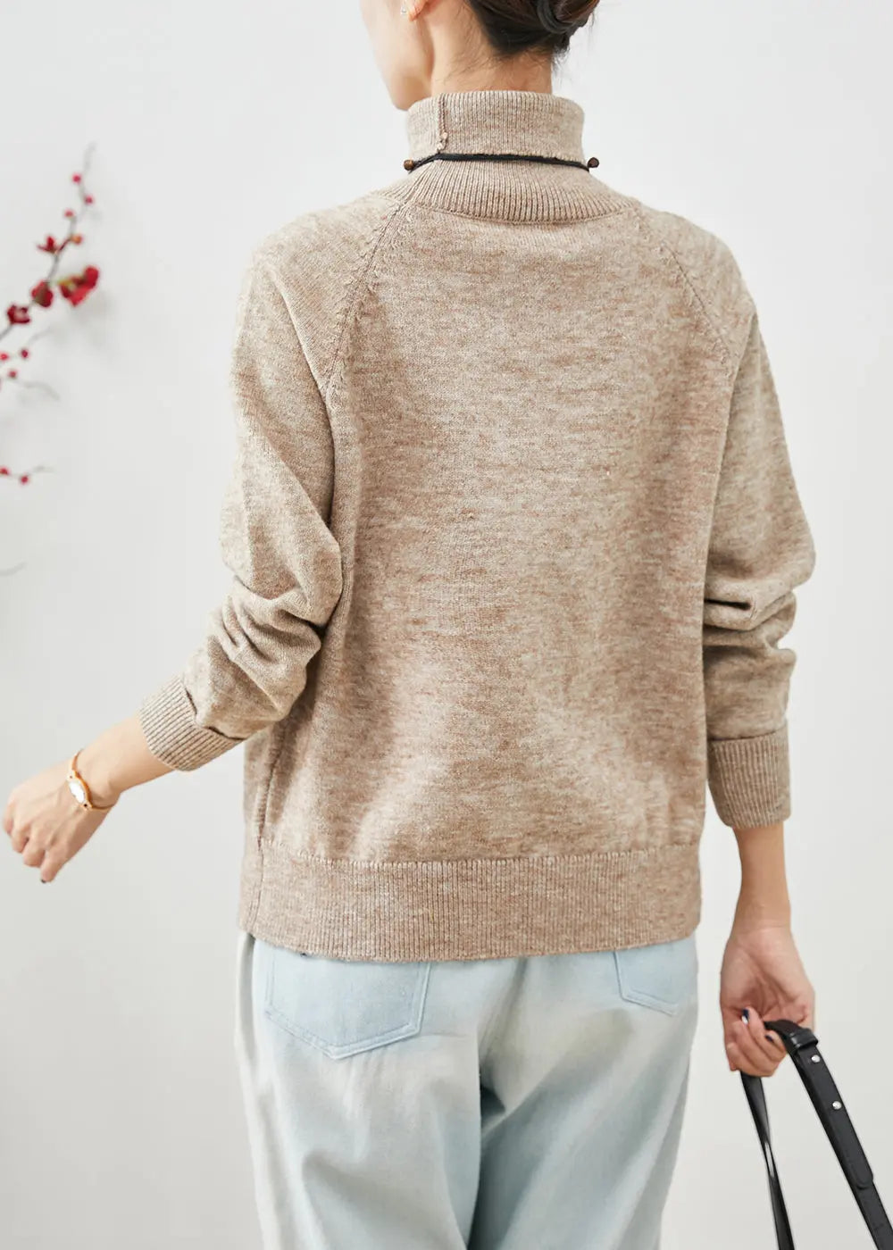 Bohemian Khaki Turtle Neck Silm Fit Knit Short Sweater Winter Ada Fashion