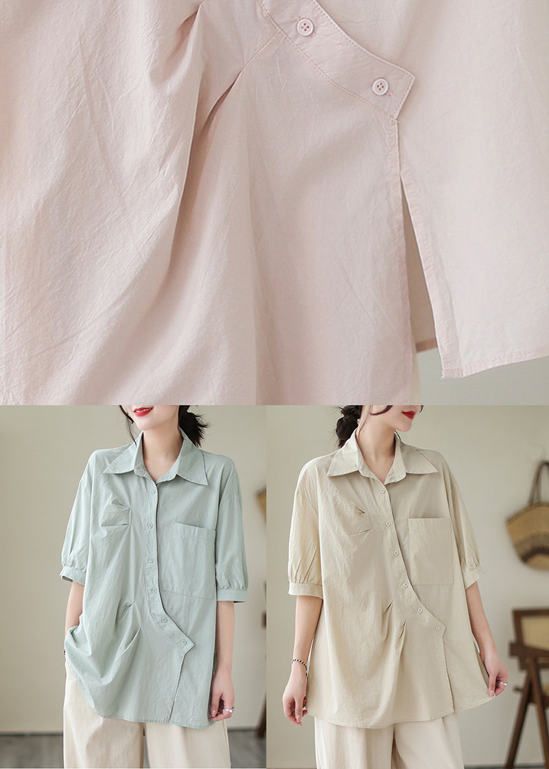 Bohemian Light Blue Asymmetrical Wrinkled Cotton Blouses Half Sleeve LY5279 - fabuloryshop