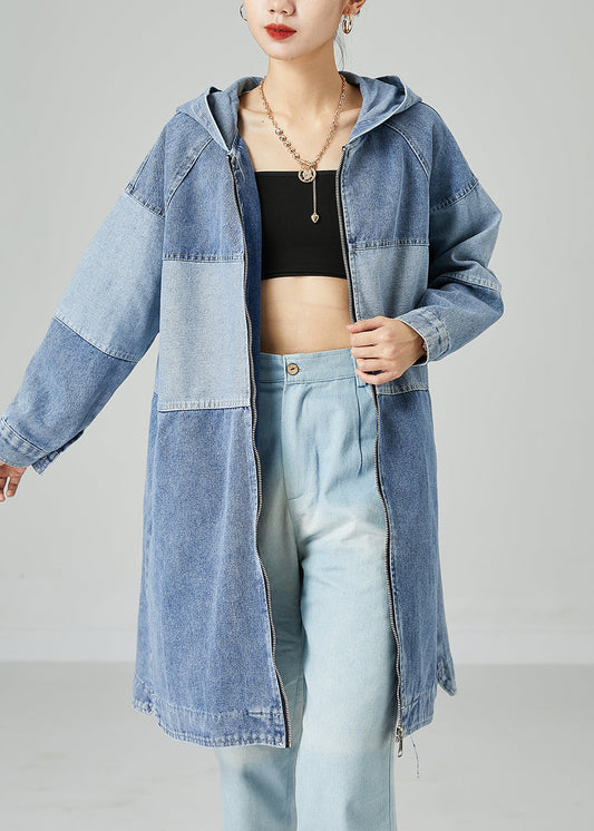Bohemian Light Blue Oversized Patchwork Cotton Denim Coat Spring LY2483 - fabuloryshop