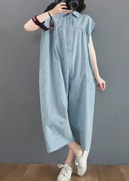 Bohemian Light Blue Oversized Patchwork Cotton Jumpsuit Summer Ada Fashion