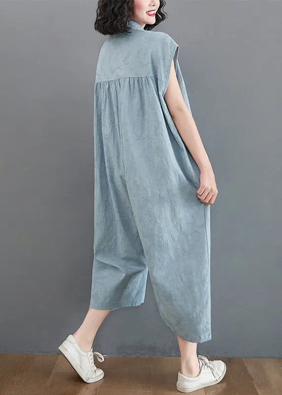 Bohemian Light Blue Oversized Patchwork Cotton Jumpsuit Summer Ada Fashion
