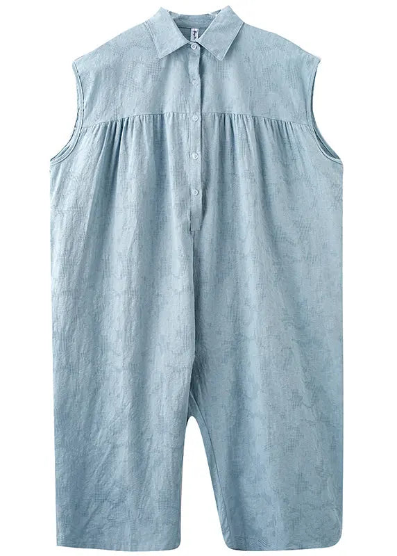 Bohemian Light Blue Oversized Patchwork Cotton Jumpsuit Summer Ada Fashion