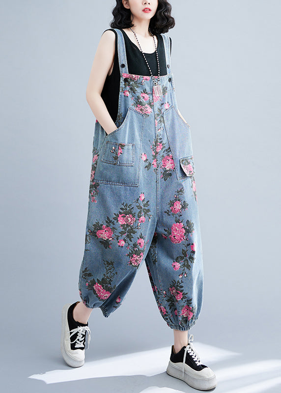 Bohemian Light Blue Oversized Print Pockets Denim Jumpsuits Summer LY4890 - fabuloryshop