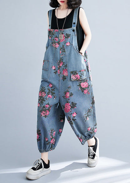 Bohemian Light Blue Oversized Print Pockets Denim Jumpsuits Summer LY4890 - fabuloryshop