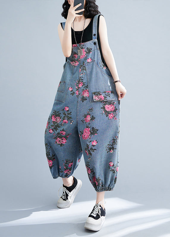 Bohemian Light Blue Oversized Print Pockets Denim Jumpsuits Summer LY4890 - fabuloryshop