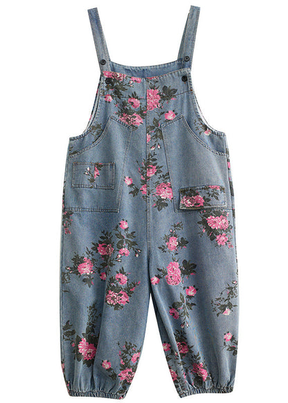 Bohemian Light Blue Oversized Print Pockets Denim Jumpsuits Summer LY4890 - fabuloryshop