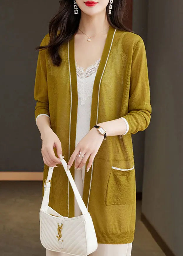 Bohemian Matcha Colour V Neck Ice Size Knit Cardigans Long Sleeve Ada Fashion