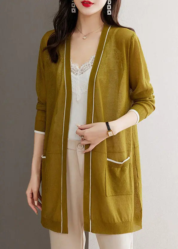 Bohemian Matcha Colour V Neck Ice Size Knit Cardigans Long Sleeve Ada Fashion