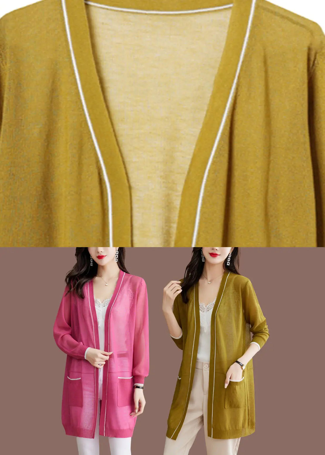 Bohemian Matcha Colour V Neck Ice Size Knit Cardigans Long Sleeve Ada Fashion