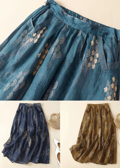 Bohemian Navy Wrinkled Pockets Patchwork Linen Skirts  Summer LY0631 - fabuloryshop