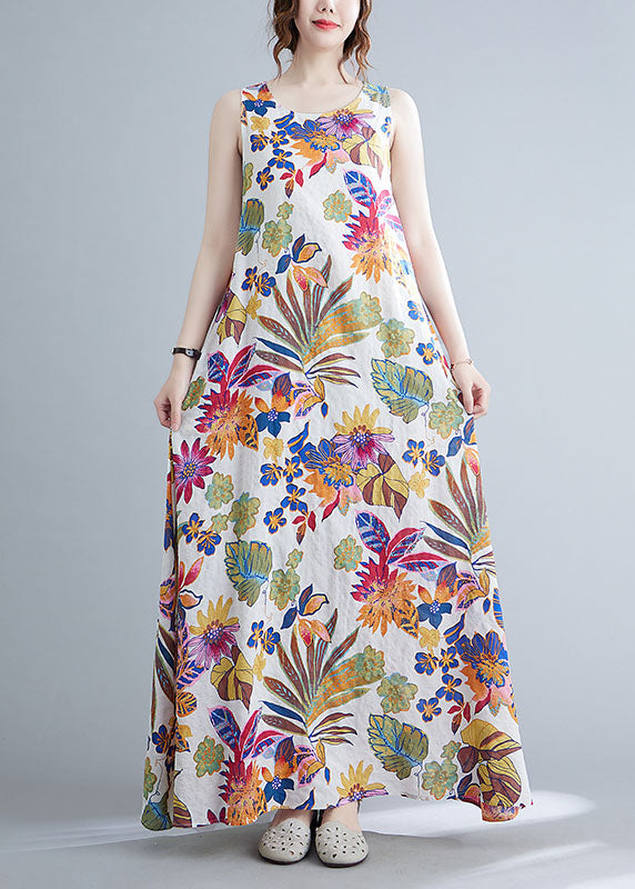 Bohemian O-Neck Print Cotton Long Dresses Summer LY0646