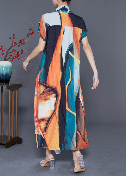 Bohemian Orange V Neck Print Chiffon Robe Dresses Summer LY5591 - fabuloryshop