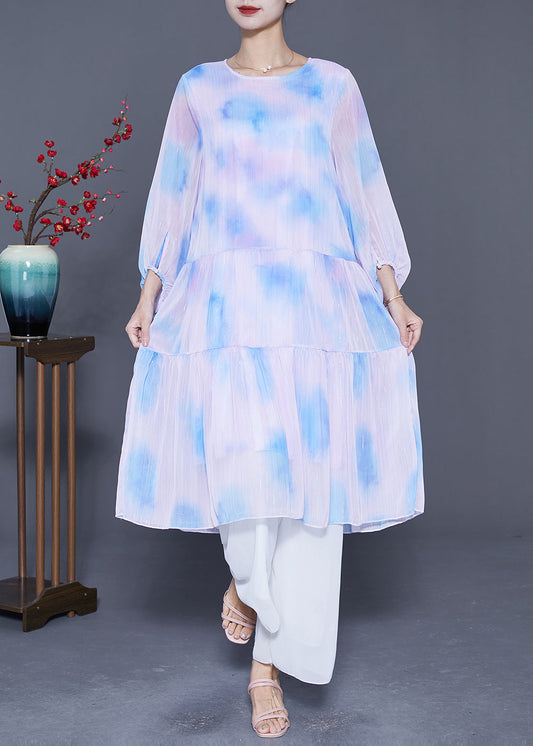 Bohemian Oversized Patchwork Tie Dye Silk Robe Dresses Lantern Sleeve LY5373 - fabuloryshop