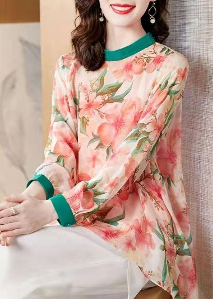 Bohemian Pink Asymmetrical Patchwork Print Chiffon Top Spring LY0098 - fabuloryshop