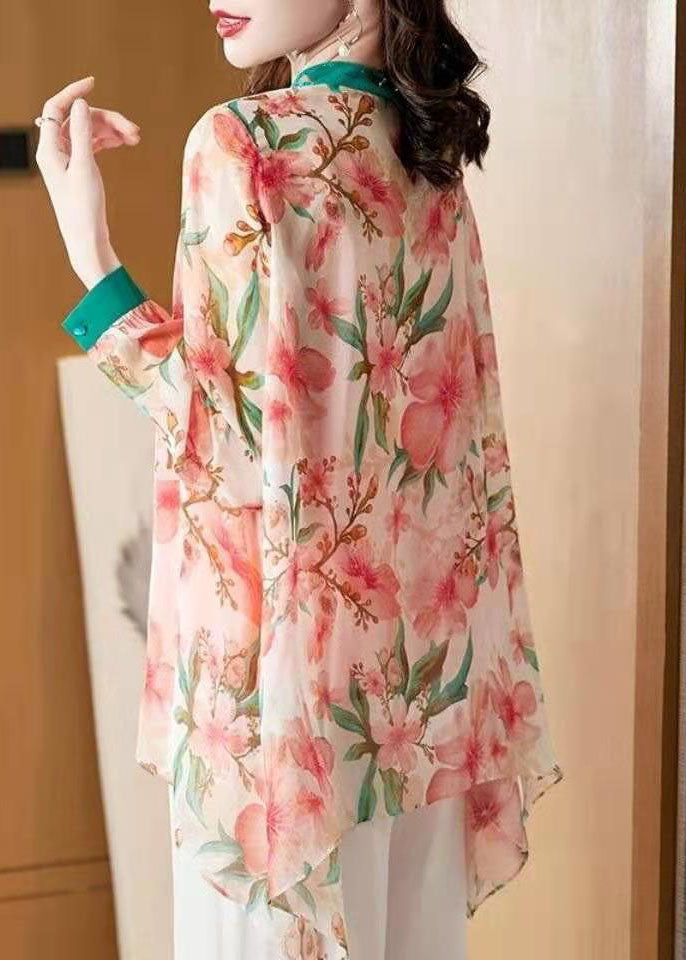 Bohemian Pink Asymmetrical Patchwork Print Chiffon Top Spring LY0098 - fabuloryshop