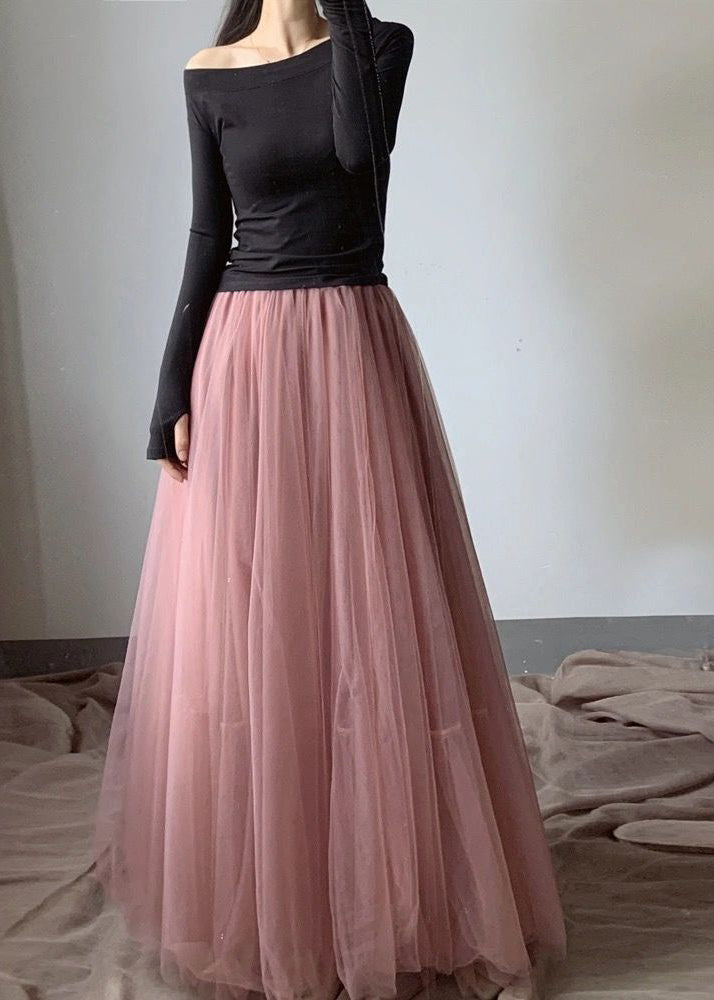 Bohemian Pink Exra Large Hem Lengthen Tulle Beach Skirts Fall Ada Fashion