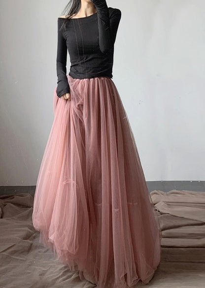 Bohemian Pink Exra Large Hem Lengthen Tulle Beach Skirts Fall Ada Fashion