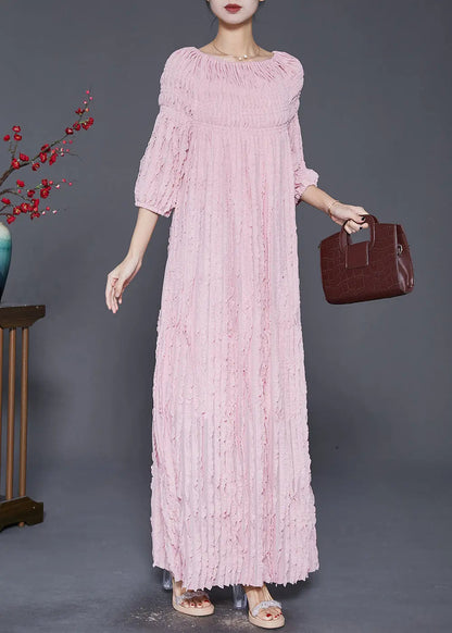 Bohemian Pink Slash Neck Wrinkled Robe Dresses Fall Ada Fashion