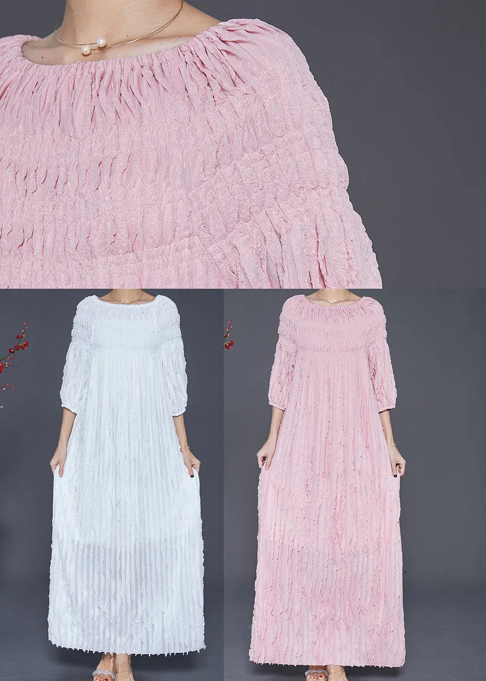 Bohemian Pink Slash Neck Wrinkled Robe Dresses Fall Ada Fashion