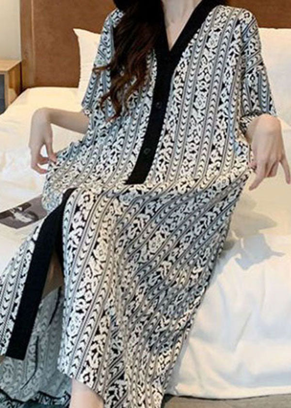 Bohemian Plaid V Neck Patchwork Cotton Pajamas Dress Summer LY2847 - fabuloryshop