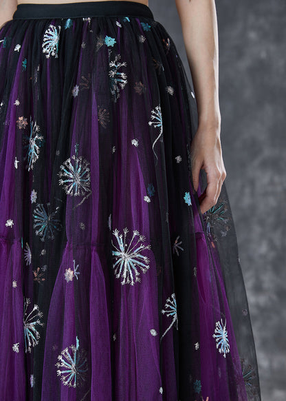 Bohemian Purple Dandelion Embroideried Wear On Both Sides Tulle Skirt Summer TA1054 - fabuloryshop