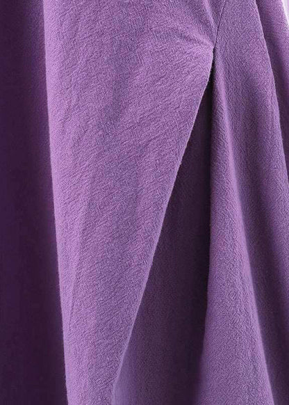 Bohemian Purple O-Neck Exra Large Hem Cotton Dresses Sleeveless LY2607 - fabuloryshop