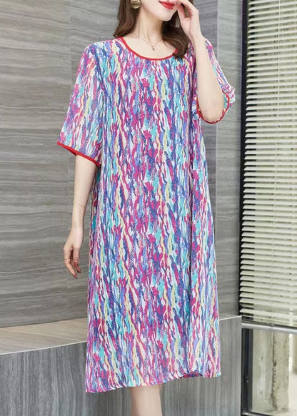 Bohemian Purple O Neck Print Patchwork Chiffon Dresses Summer Ada Fashion