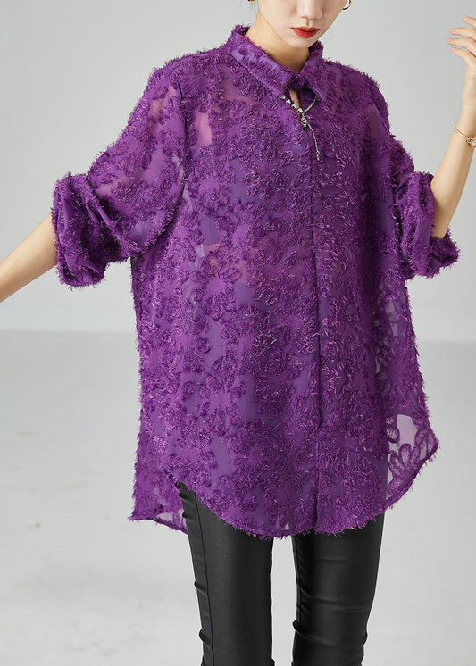 Bohemian Purple Oversized Fluffy Lace Blouse Top Summer LY2477 - fabuloryshop