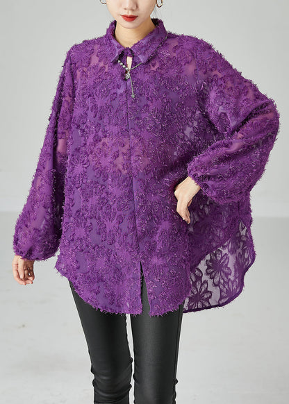 Bohemian Purple Oversized Fluffy Lace Blouse Top Summer LY2477 - fabuloryshop