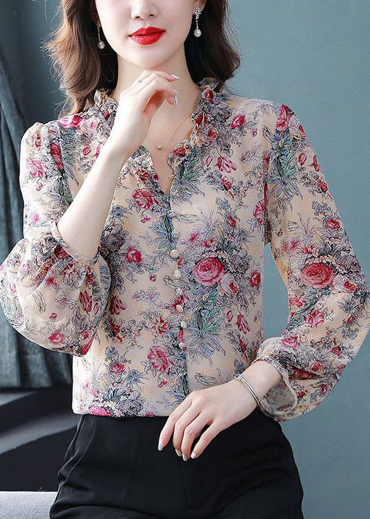 Bohemian Purple Ruffled Print Chiffon Shirts Spring LY0043 - fabuloryshop