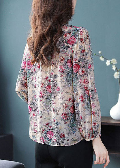 Bohemian Purple Ruffled Print Chiffon Shirts Spring LY0043 - fabuloryshop