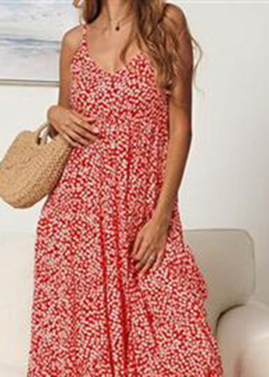 Bohemian Red Beach Summer Long Floral Dress for Women Dresses LC0013 - fabuloryshop