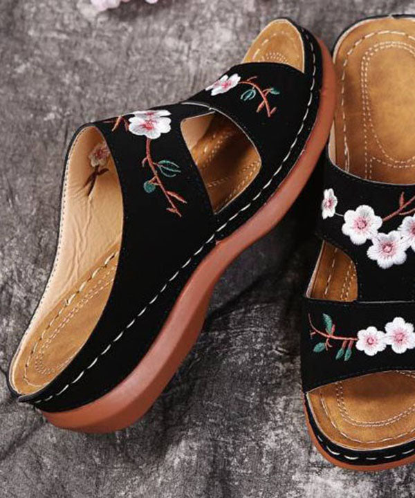 Bohemian Red Embroideried Faux Leather Splicing Wedge Slide Sandals LY2694 - fabuloryshop