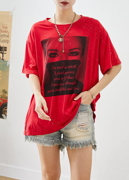 Bohemian Red Letter Print Zircon Cotton Tanks Summer Ada Fashion