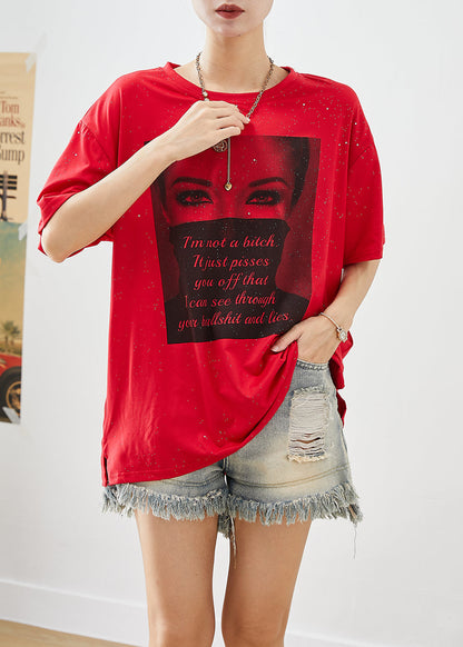 Bohemian Red Letter Print Zircon Cotton Tanks Summer Ada Fashion