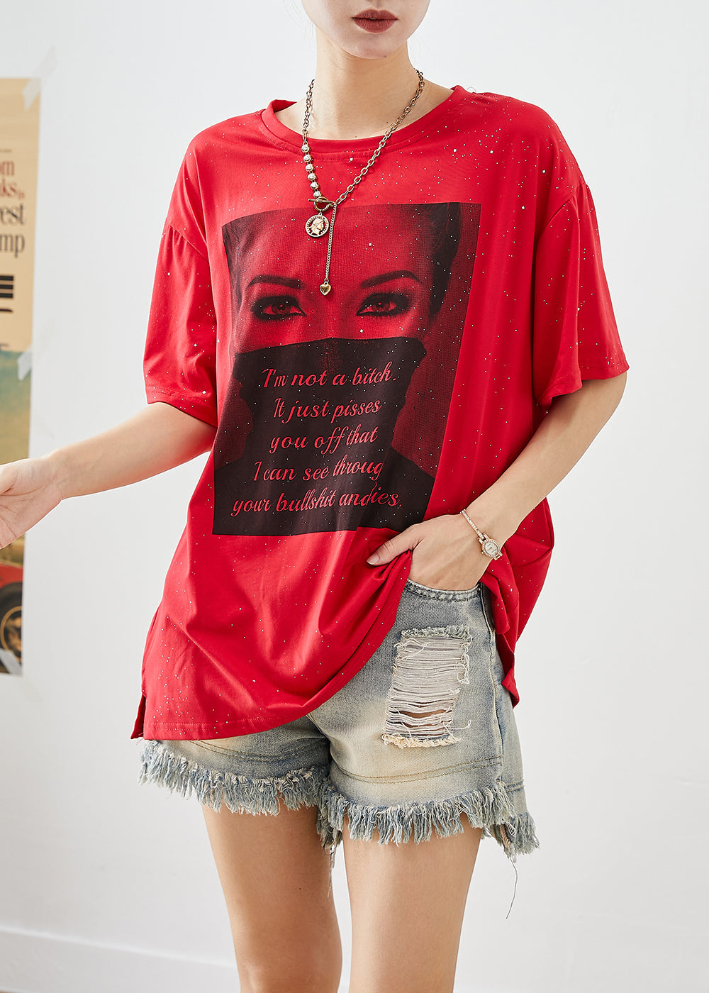 Bohemian Red Letter Print Zircon Cotton Tanks Summer Ada Fashion