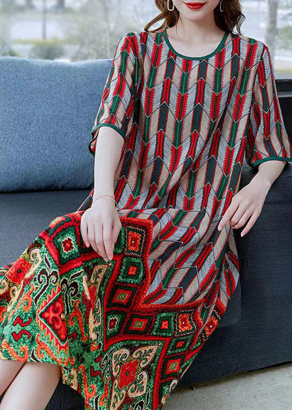 Bohemian Red O Neck Print Patchwork Chiffon Dresses Summer Ada Fashion