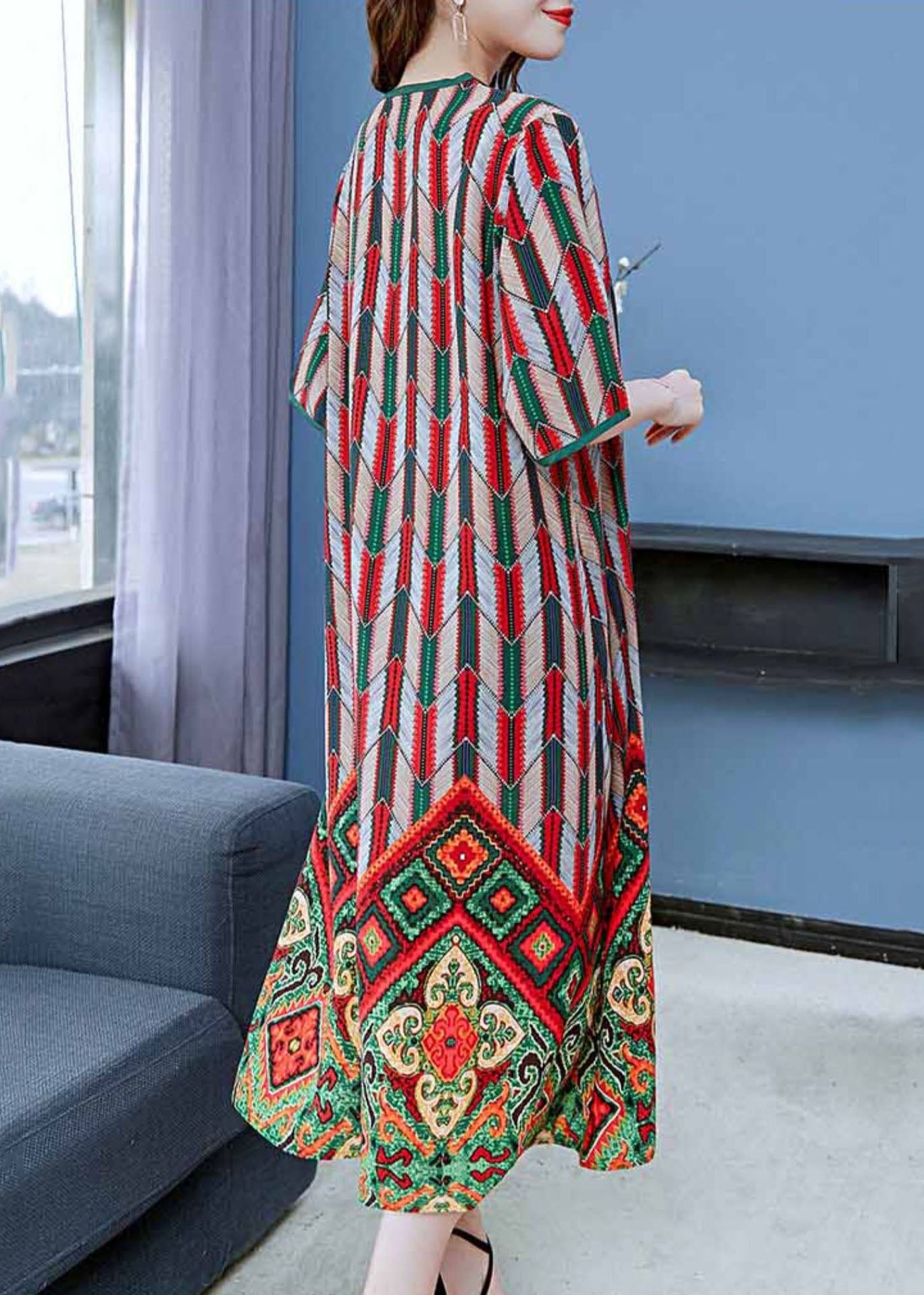 Bohemian Red O Neck Print Patchwork Chiffon Dresses Summer Ada Fashion