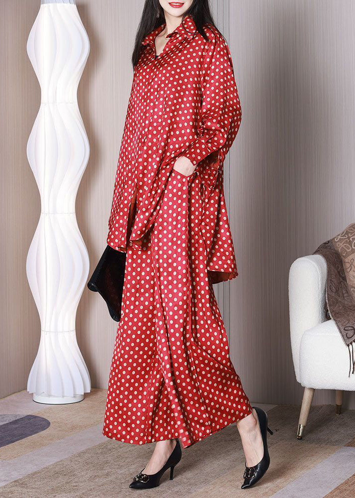 Bohemian Red Oversized Dot Print Draping Silk Two Piece Set Outfits Spring LY3764 - fabuloryshop