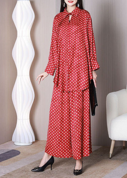 Bohemian Red Oversized Dot Print Draping Silk Two Piece Set Outfits Spring LY3764 - fabuloryshop